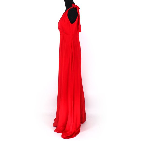 NWT Reformation Siena Satin Silk Cherry Red Maxi V-Neck Dress size 0 XS NEW - Picture 4 of 7